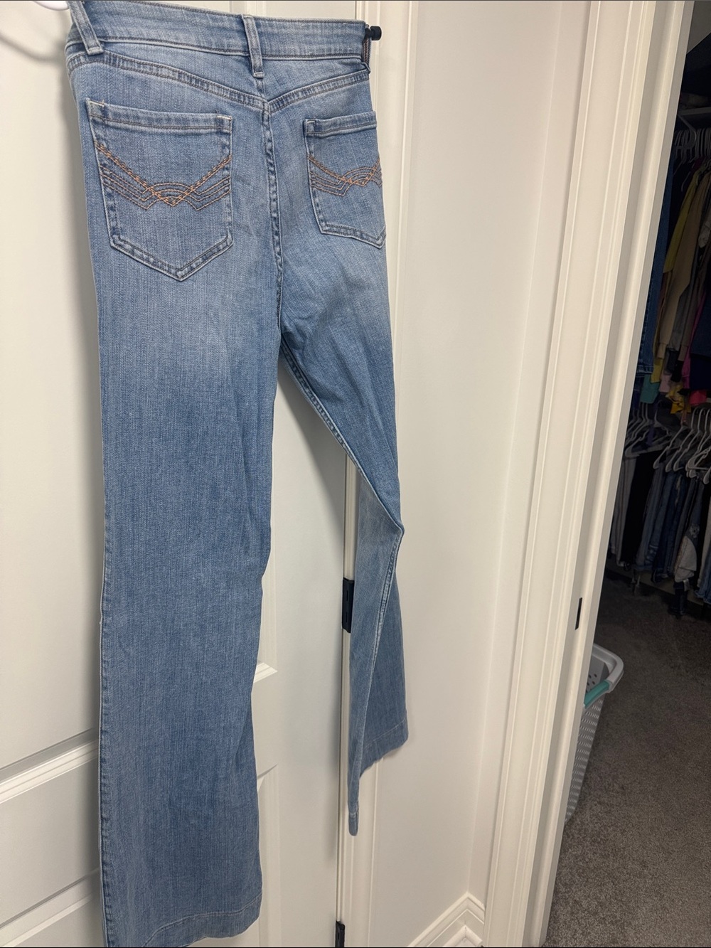 Idyllwind Light Blue Wide-Leg Flare Jeans with Embroidered Back Pockets